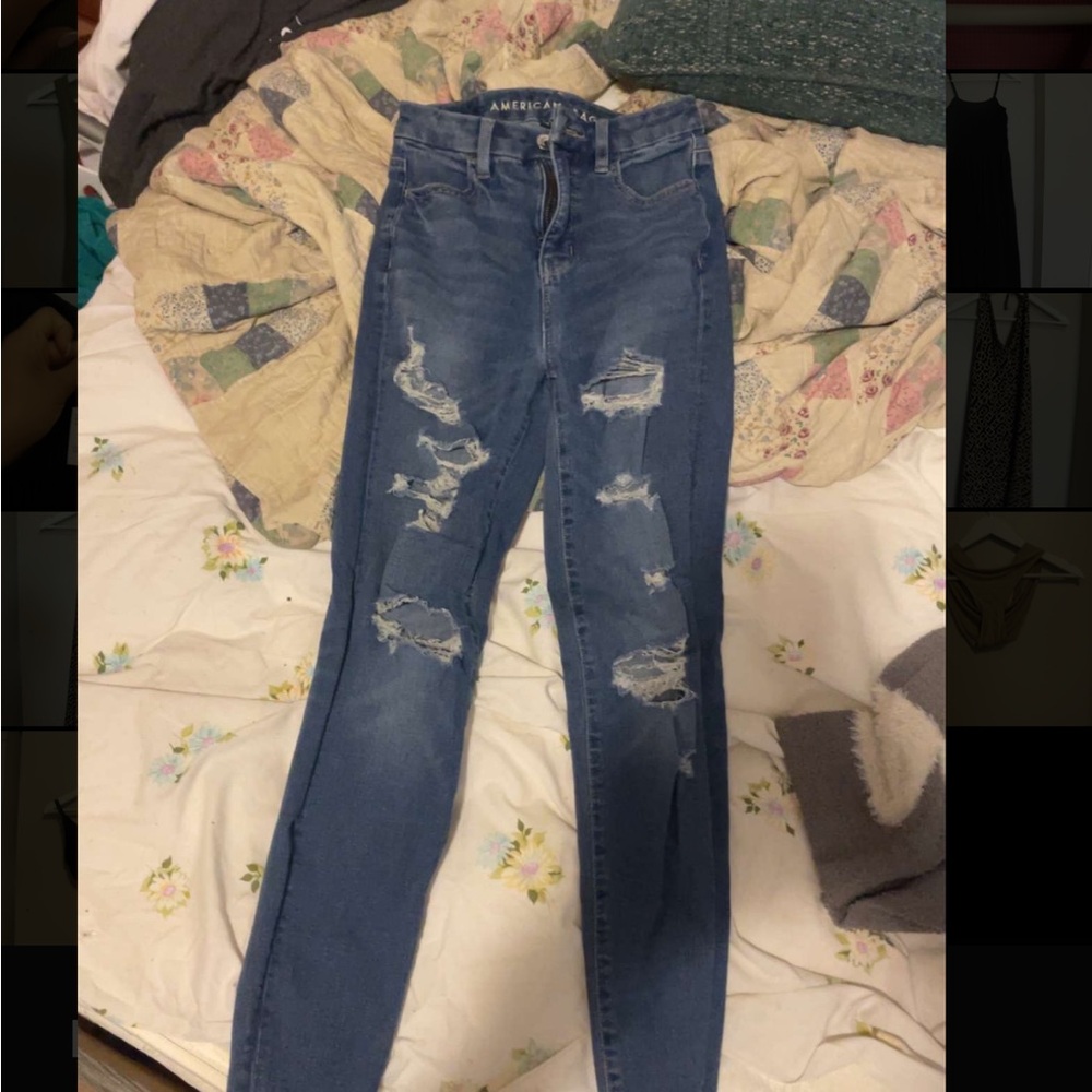 American Apparel Women's Ripped Blue Skinny Jeans